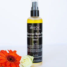 Load image into Gallery viewer, glimmer body oil - glimmer from the inside out.  all natural and organic body oil from the wholesoul company